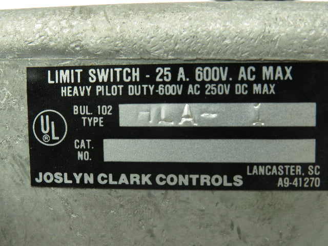 Joslyn Clark HLA-1 Heavy Duty Limit Switch 25A 600V 1P Pilot Duty A102-41252A-1