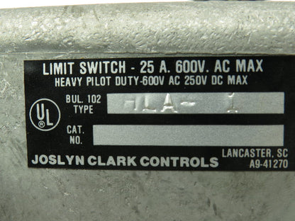 Joslyn Clark HLA-1 Heavy Duty Limit Switch 25A 600V 1P Pilot Duty A102-41252A-1