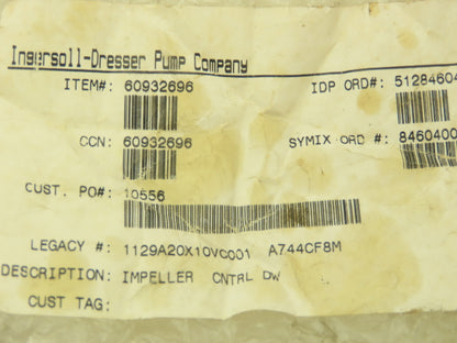 1129A20X10VC001 Stainless 5-Vane 10"OD 1"NPT Impeller For Ingersoll-Dresser Pump