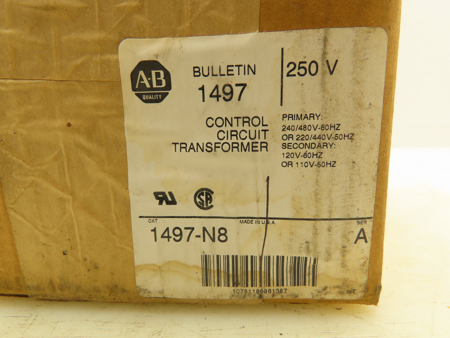 Allen Bradley 1497-N8 Control Transformer Ser A Pri 240/480V Sec 120V 0.250 KVA