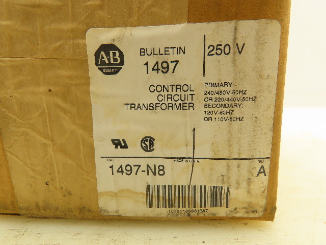 Allen Bradley 1497-N8 Control Transformer Ser A Pri 240/480V Sec 120V 0.250 KVA