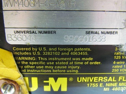 Universal Flow Monitor WVM40GM-6-A2NR B36044 Fluid Meter 40 gpm Type 12-13 NEW
