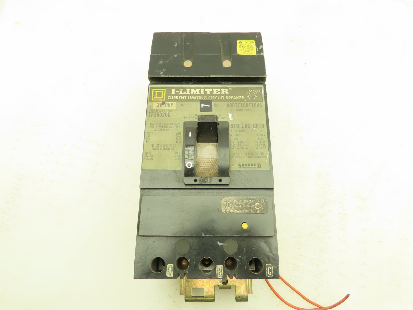 Square D IF36020G I-Line Circuit Breaker 3 Pole 20 Amp 600V Ground Fault Breaker