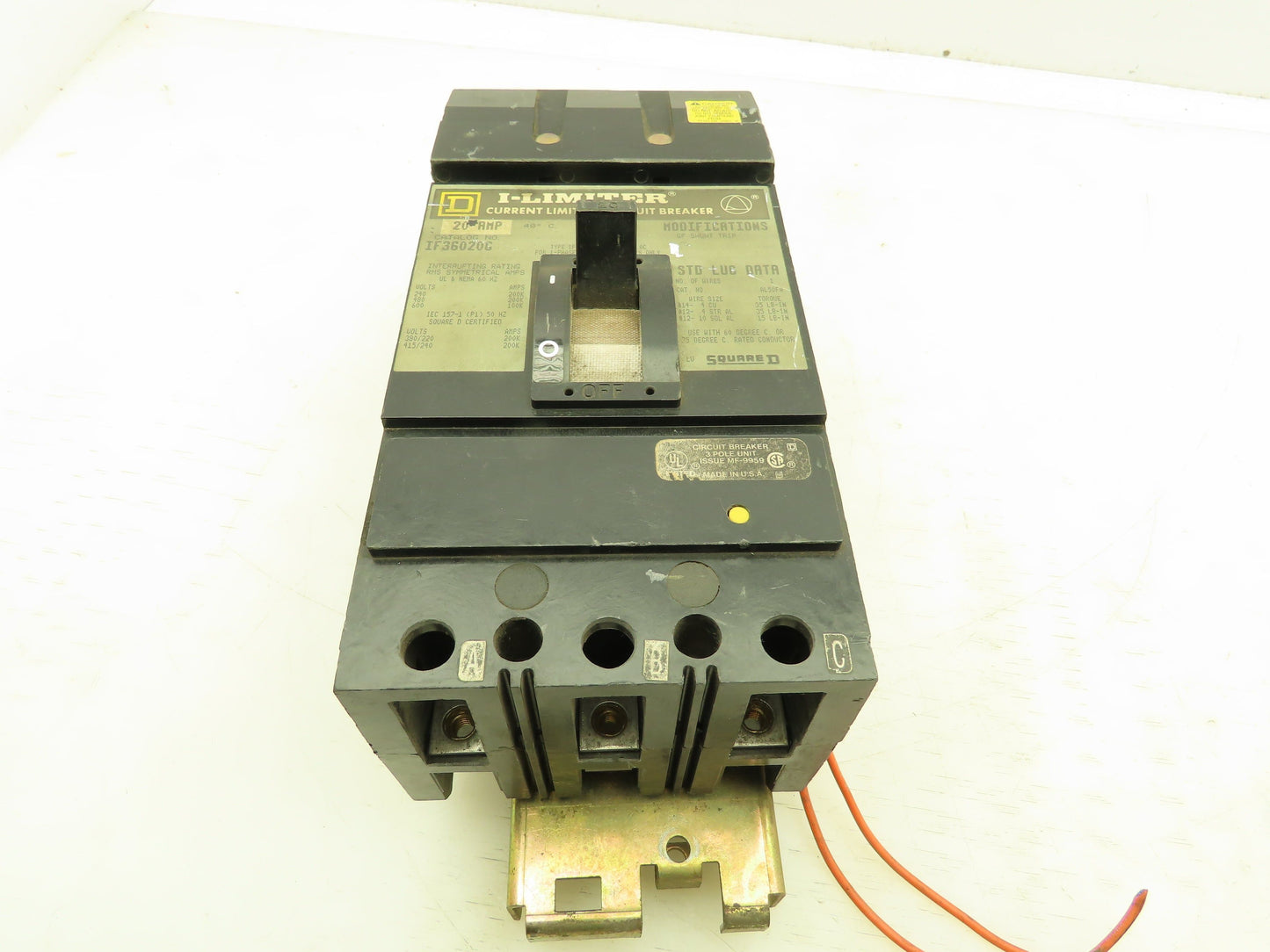 Square D IF36020G I-Line Circuit Breaker 3 Pole 20 Amp 600V Ground Fault Breaker