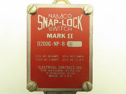 Namco D200G-NP-B-R Snap Lock Limit Switch Mark II 20A 115V 5A 575V