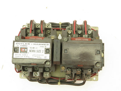 Cutler Hammer C50DN3 NEMA Size 2 Reversing Contactor 45A 120V Coils Ser B1