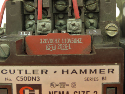 Cutler Hammer C50DN3 NEMA Size 2 Reversing Contactor 45A 120V Coils Ser B1