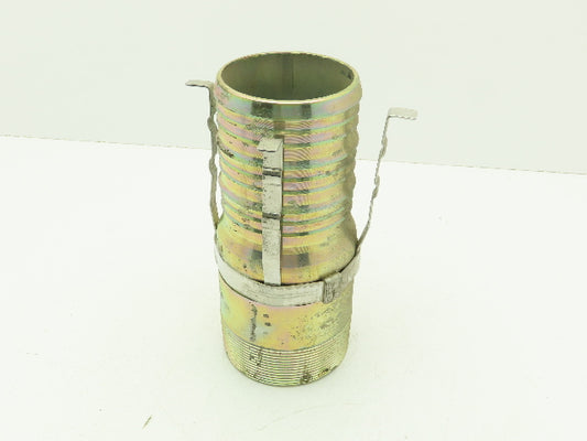 Band-It H65088 Tri-Lokt Male Hose Nipple 4" Barb x 4" NPT Swage w/ Tie Strip