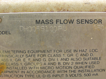 Micro Motion DH006S100PU Mass Flow Sensor -240 to 204°C 5700 PSI High Pressure