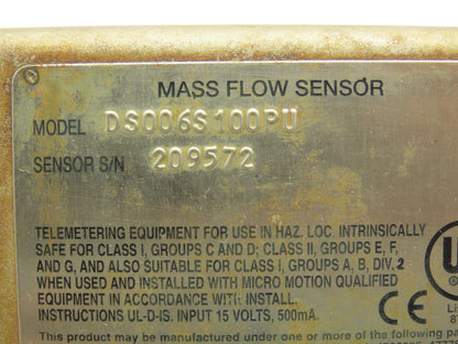 Micro Motion DH006S100PU Mass Flow Sensor -240 to 204°C 2600 PSI High Pressure