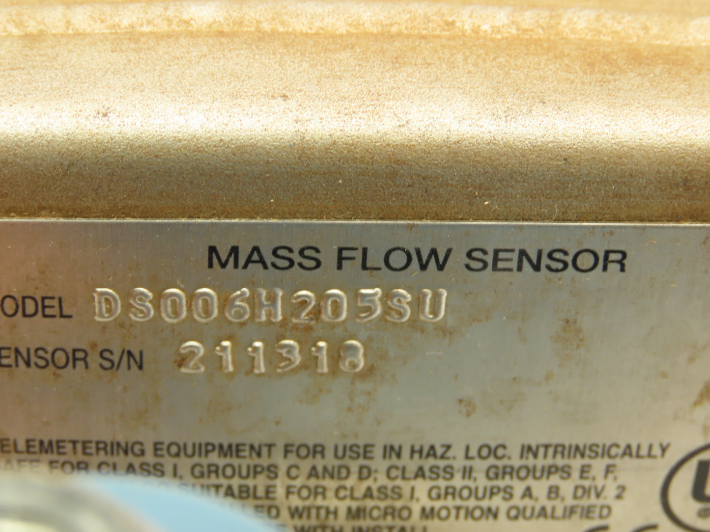 Micro Motion DS006H205SU Mass Flow Sensor -240 to 204°C 2600 PSI