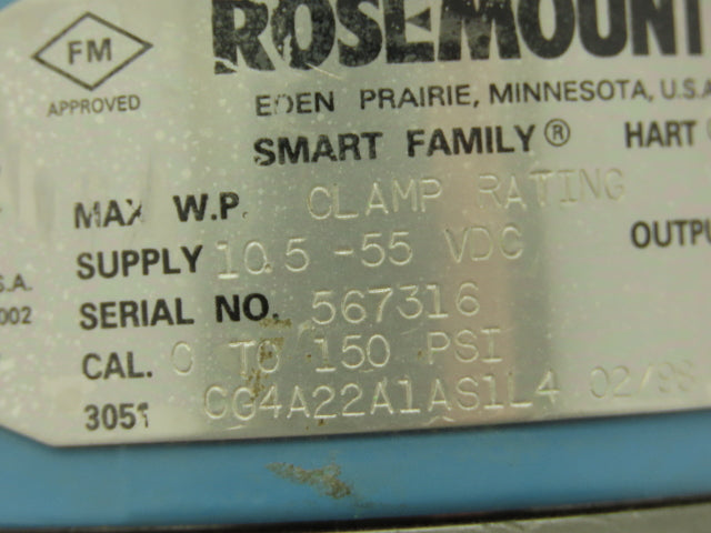 Rosemount 3051CG4A22A1AS1L4 Pressure Transmitter 0-150 PSI 316L Flange Seal