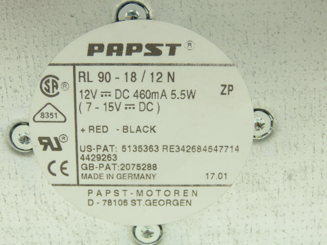 Papst RL 90-18/12 N Centrifugal Ball Bearing Blower Fan DC 12 & 15VDC 460mA 5.5W
