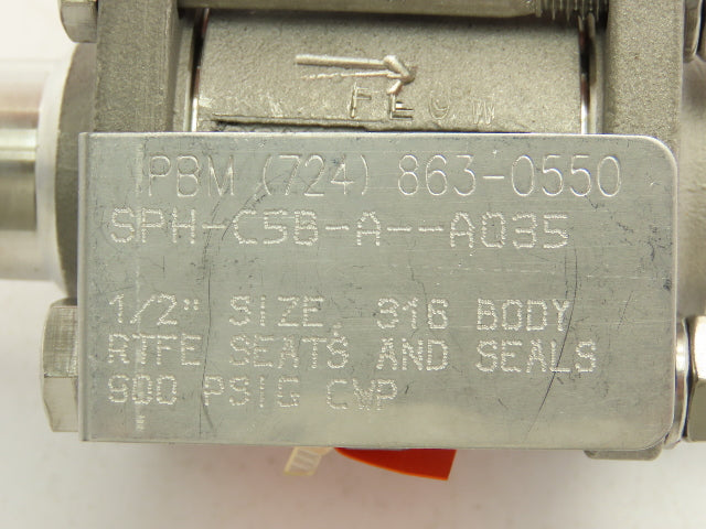 PBM SPH-C5B-A-A035 Stainless 316 Sanitary 3Pc Ball Valve 1/2" Butt Weld 900PSI