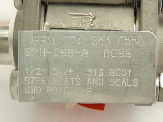 PBM SPH-C5B-A-A035 Stainless 316 Sanitary 3Pc Ball Valve 1/2" Butt Weld 900PSI