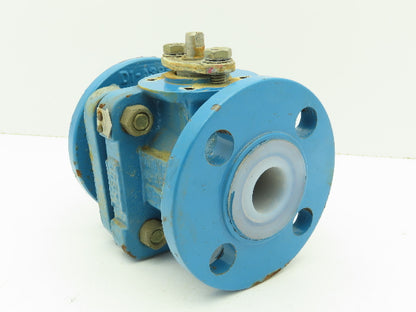 Flowserve AKH3 Atomac 1" Flanged Chemical Ball Valve 2Pc PFA Teflon Lined 87 PSI