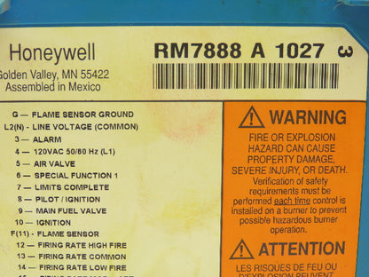 Honeywell RM7888 A 1027 Burner Control Flame Amplifier Rev A JR3 Jumper Cut