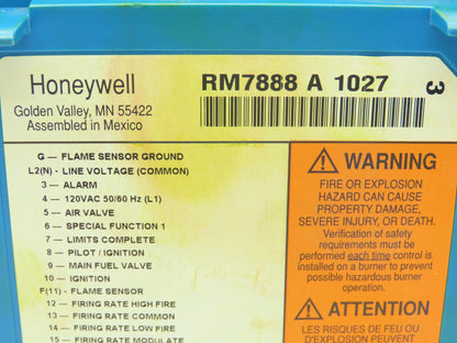 Honeywell RM7888 A 1027 Burner Control Flame Amplifier Automatic Primary Control