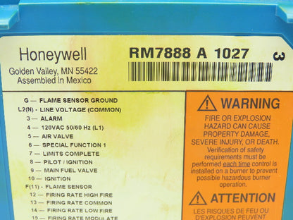 Honeywell RM7888 A 1027 Burner Control Flame Amplifier Automatic Primary Control