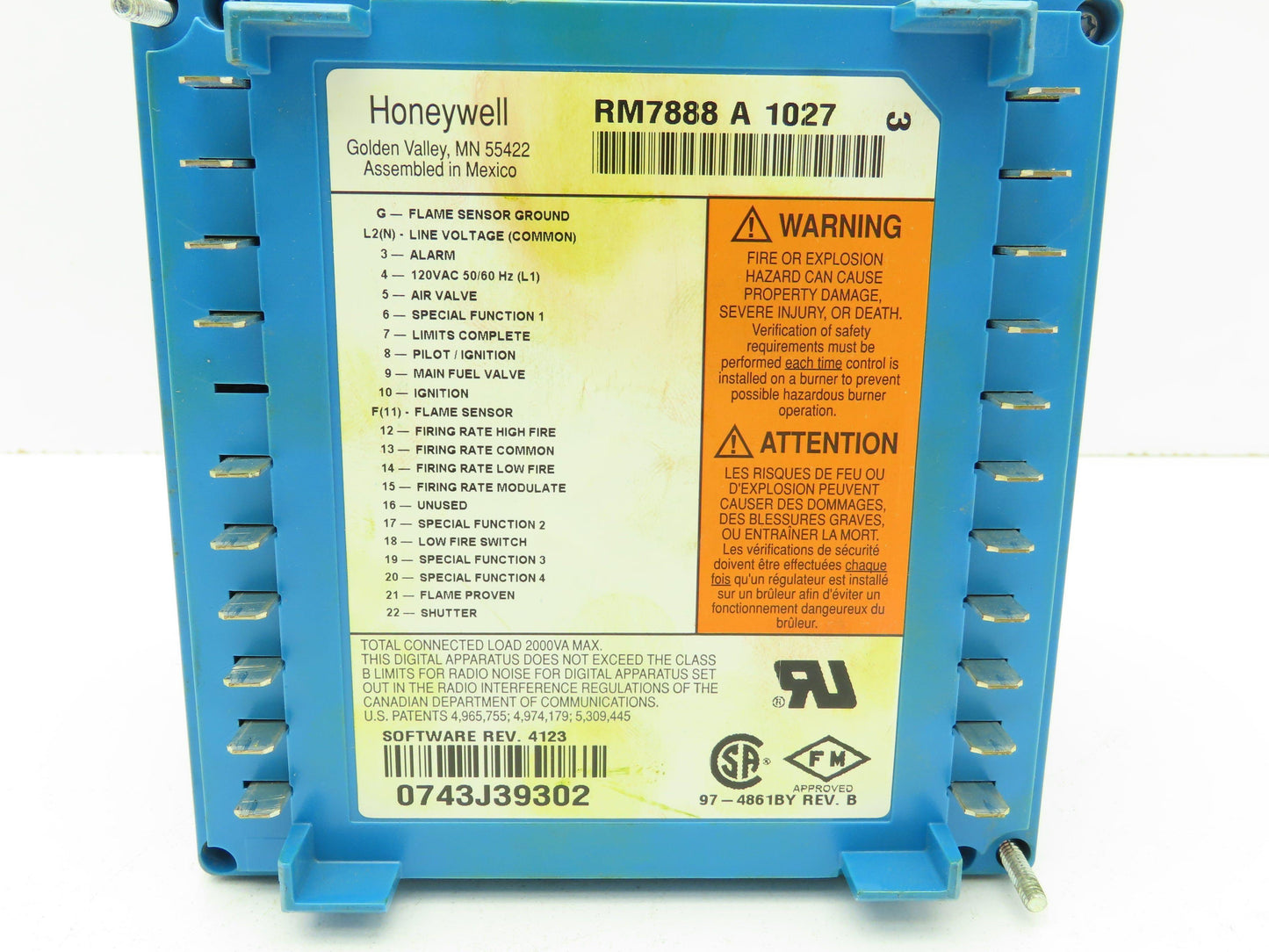Honeywell RM7888 A 1027 Burner Control Flame Amplifier Automatic Primary Control