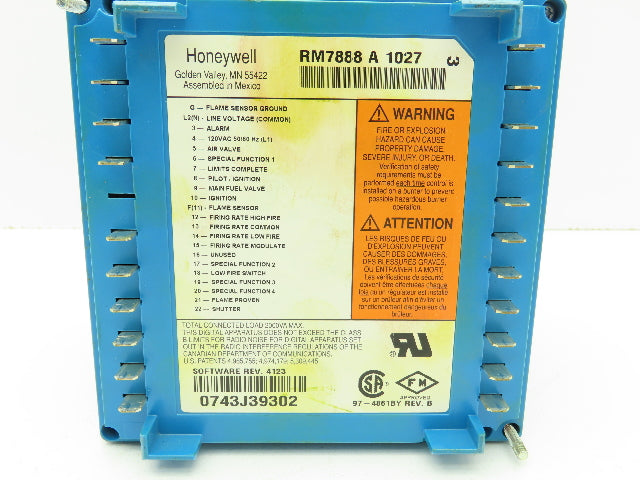 Honeywell RM7888 A 1027 Burner Control Flame Amplifier Automatic Primary Control