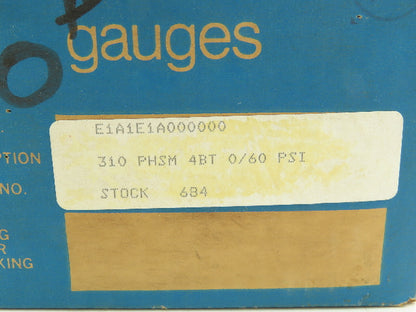 Helicoid 2455 Pressure Gauge 0-60PSI Lower Mount 3.5"Dial Face 1/4"NPT