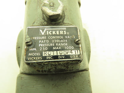 Vickers RCT10DP411 Hydraulic Pressure Control Valve 1-1/4" NPT 250-1000 PSI