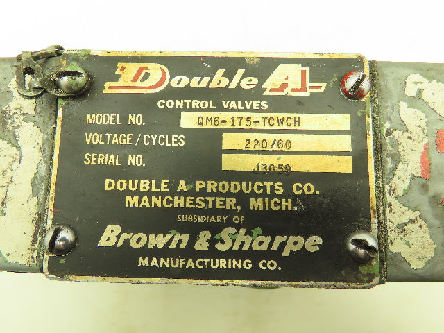 Double A QM6-175-TCWCH Hydraulic Solenoid Control Valve 220V