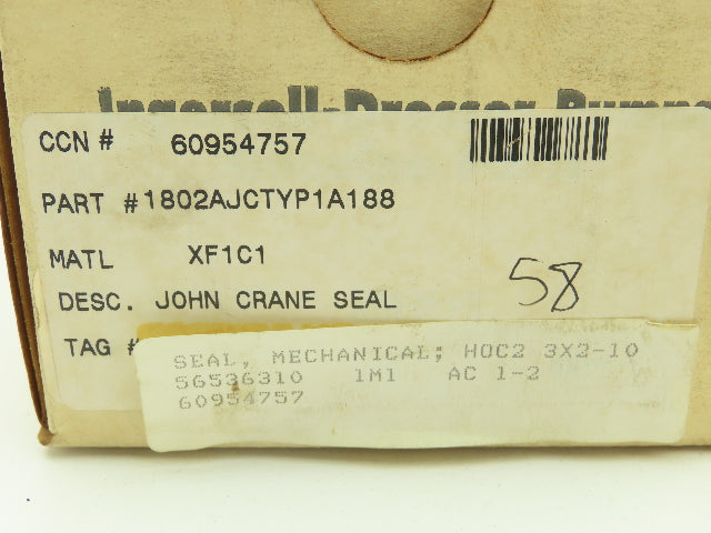 Ingersoll Dresser 1802AJCTYP1A188 John Crane Seal Mechanical 3x2-10 Carbon Seal