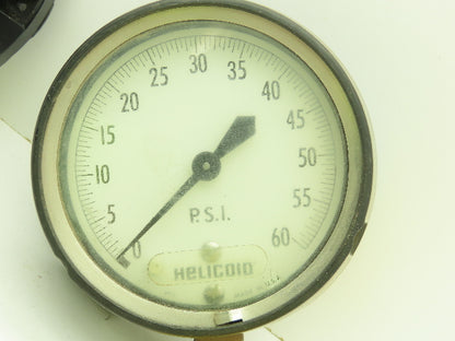 Helicoid E1A1E1A000000 Pressure Gauge 0-60PSI 1/4"NPT L-Mount 3.5"Face LOT OF 2