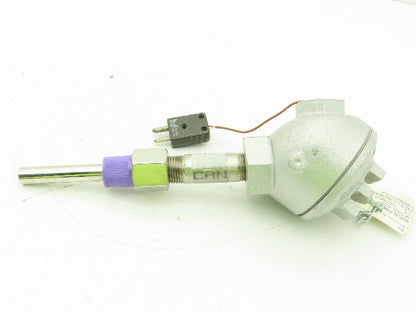 Marlin MFG M-112035-06 Type J Thermocouple Head & 4-1/4"L x 1/2"OD SS Probe Assy