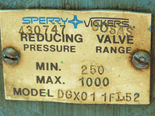 Sperry Vickers DGX-01-1FL-52 Hydraulic Pressure Reducing Stack Valve 250-1000PSI