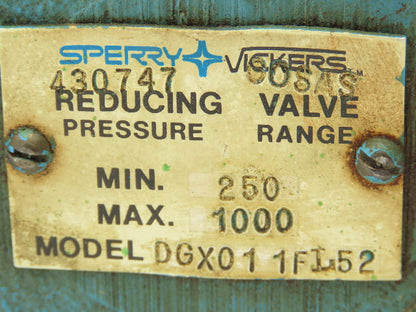 Sperry Vickers DGX-01-1FL-52 Hydraulic Pressure Reducing Stack Valve 250-1000PSI