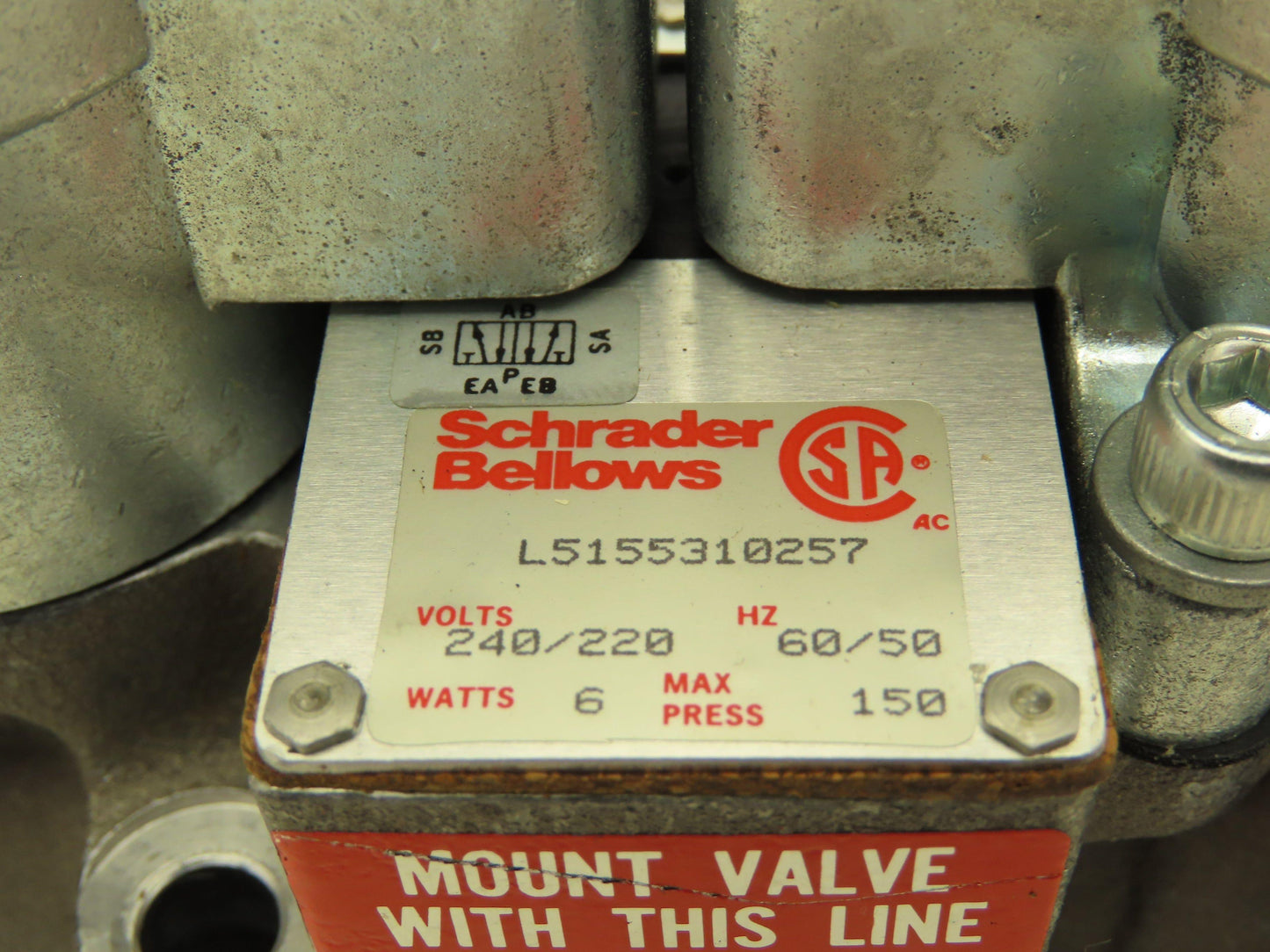 Schrader Bellows L5155310257 Pneumatic Directional Solenoid Valve 220/240V