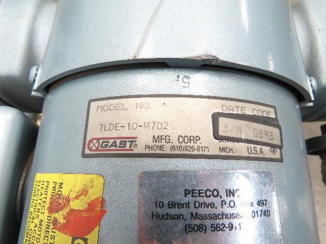 Gast Dry Sprinkler System Oilless Air Compressor 3Ph 1.5Hp 230/460v 50psi 40 Gal