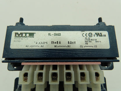 MTE RL-00403 Three Phase Line Reactor 9.0mH 4 Amp Ith=6A 600V Lot of 2