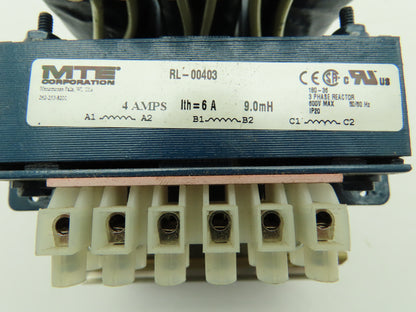 MTE RL-00403 Three Phase Line Reactor 9.0mH 4 Amp Ith=6A 600V Lot of 2