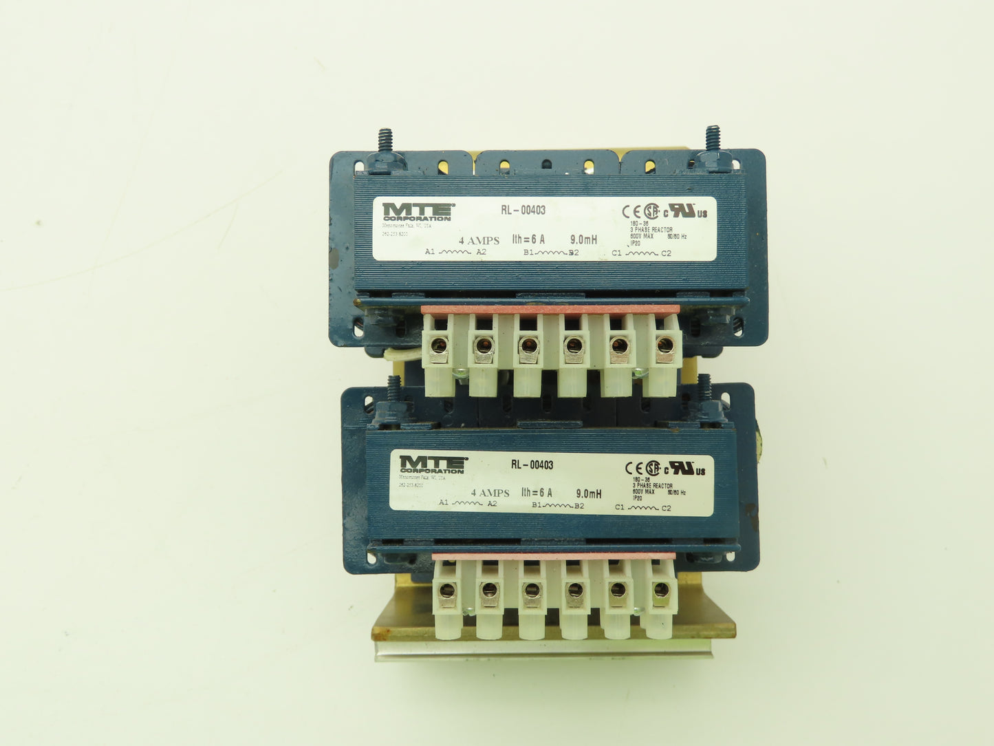 MTE RL-00403 Three Phase Line Reactor 9.0mH 4 Amp Ith=6A 600V Lot of 2