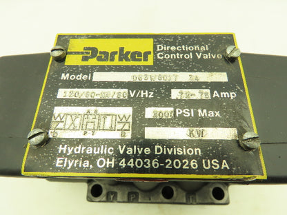 Parker D63W8C1Y Hydraulic Directional Control Solenoid Valve 120V 3000 PSI