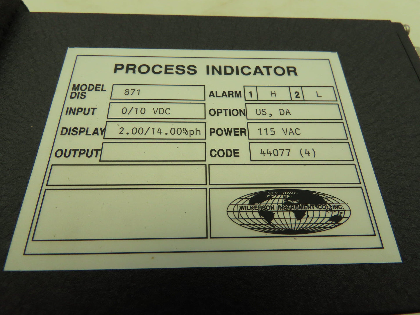 Wilkerson 871  DC Input Process Indicator 0/10VDC 3.5 Digit LED Display
