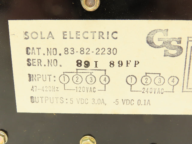 Sola 83-82-2230 Electric Power Supply 240/120VAC Input 5VDC Output