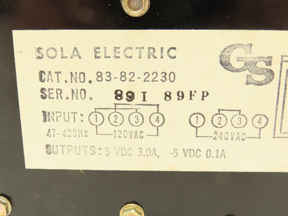 Sola 83-82-2230 Electric Power Supply 240/120VAC Input 5VDC Output