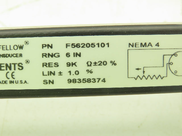 Waters F56205101 Short Longfellow Linear Position Transducer 6" Stroke 9K Ohm