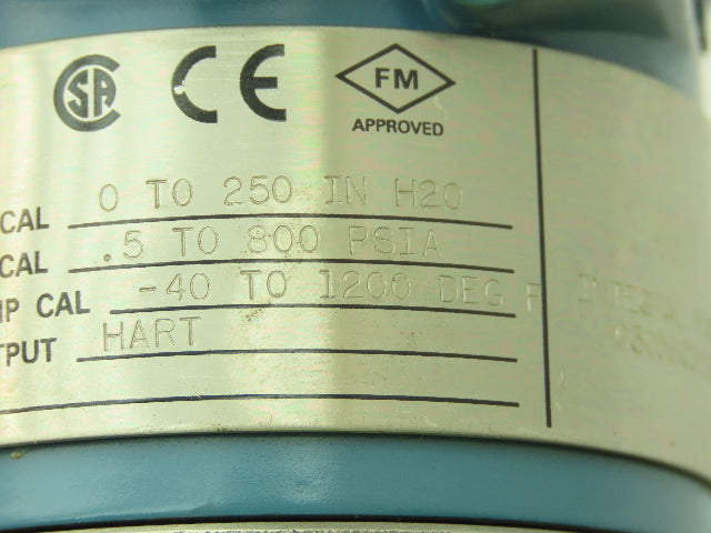 Rosemount 3095MA SMART HART Pressure Transmitter 0-250"H2O  MR808SCT 316SS Valve