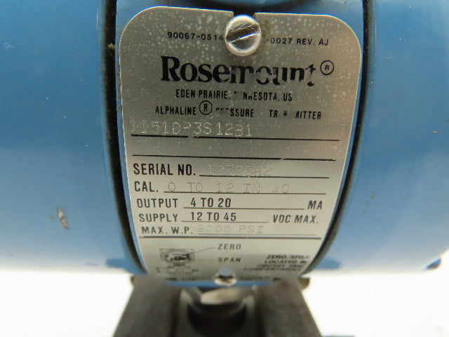 Rosemount 1151DP3S12B1 Alphaline Pressure Transmitter 0-12" WC 2000 PSI