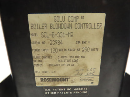 Rosemount SCL-B-331-M2 Analytical Solu-Comp Boiler Blowdown Controller 120V 250W