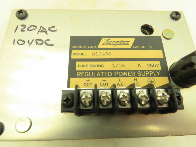 Acopian B10G50 Power Supply 3/16 A 250V 120VAC 10VDC