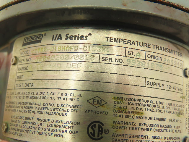 Foxboro RTT20-D1SNAFD-C1L3M1 I/A Series Temperature Transmitter 0 - 400° F