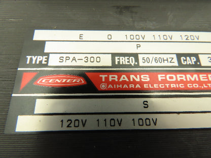 Aihara SPA-300 Center Transformer Single Phase Pri Voltage 120V Sec 120V 300 VA
