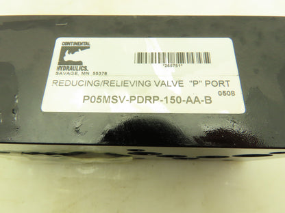 Continental P05MSV-PDRP-150-AA-B Hydraulic Pressure Relief Stack Valve P Port